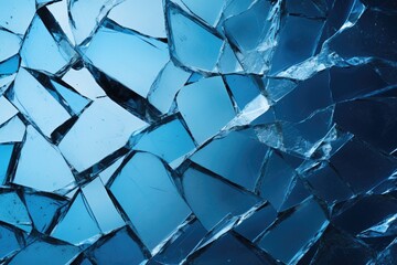 Shattered glass texture in blue tones. Abstract background. - obrazy, fototapety, plakaty