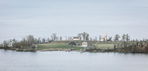 island of Ufenau in lake Zurich, landscape with lake and trees