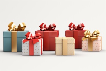 Obraz premium Photograph of Collection of colorful gifts with ribbon bows in different colors to choose from including red, gold and silver
