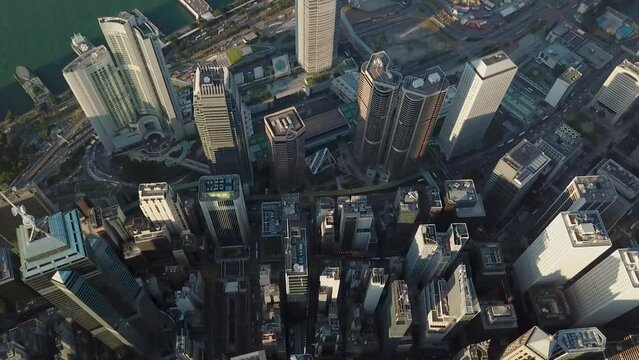 Arial Drone Hong Kong City Skyline Kowloon Island CBD Business District Tall Building Skyscraper Two International Finance Center Commerce 