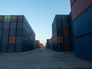 Fototapeta premium container logistic economy shipping transportation business industry global import export cargo freight loading harbor delivery technology trade commerce truck port unloading shipment custom good dock