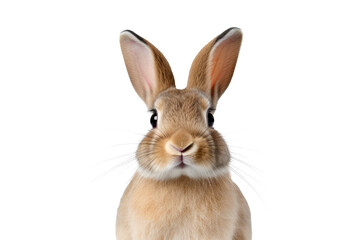 Studio portrait of cute rabbit isolated on transparent png background, happy bunny running on floor, adorable fluffy rabbit that sniffing.