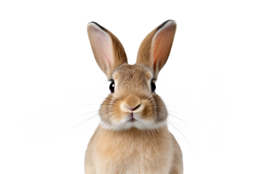 Studio portrait of cute rabbit isolated on transparent png background, happy bunny running on floor, adorable fluffy rabbit that sniffing.