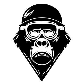 Gorilla In goggles Logo Monochrome Design Style