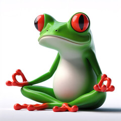 great 3d illustration of a funny red eyed tree frog meditating