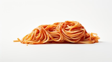 Spaghetti in left side view on white background