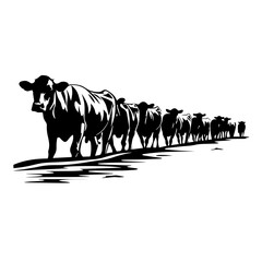 Row Of Cows Logo Monochrome Design Style