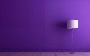 Purple neon wall mock up with copy space in modern style with purple parquet and white lamp