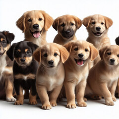 collection of adorable happy puppies on white background generative ai