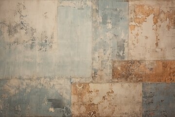 banner background texture wall cement concrete stone tiles motif patchwork shabby worn vintage rusty gray brown Old tile rusteaten grey beige - obrazy, fototapety, plakaty
