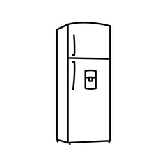 Fridge icon in vector. Logotype. Refrigerator icon design. Vector illustration in outline style, freezer symbol pictogram. Fridge. Retro refrigerator icon. Refrigerator - flat design concept. Vector.