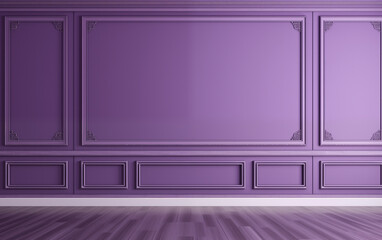 Purple wall mock up with copy space in classic style with purple parquet