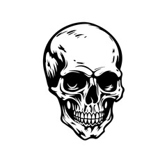 Skull Front Facing Logo Monochrome Design Style - obrazy, fototapety, plakaty