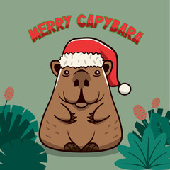 Capybara christmas ,Vector collection of funny capybaras in flat design. South American adorable animals.