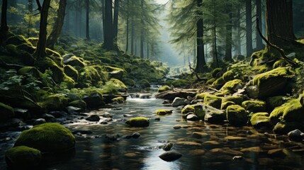 Captivating Nature Scenes: Exploring Tranquil Waters, Majestic Landscapes, and Serene Woodlands in a Scenic Park, generative AI
