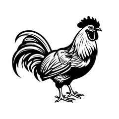 Fototapeta na wymiar Standing Rooster Logo Monochrome Design Style