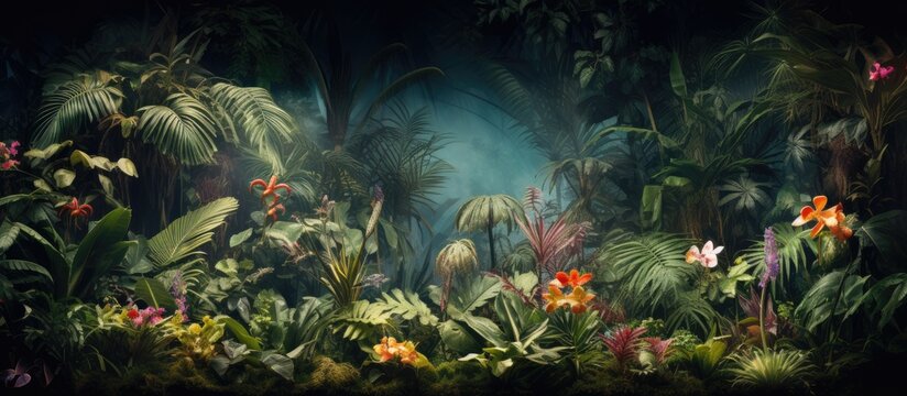 Manipulated photo featuring various tropical and jungle plants.