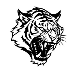Tiger Angry Roaring Logo Monochrome Design Style
