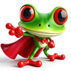 Afwasbaar fotobehang great 3d illustration of a funny superhero red eyed tree frog with cape © clearviewstock