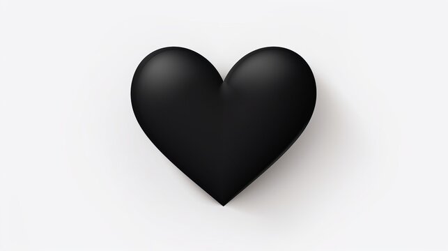 basic flat black love heart shape on white isolated background, high quality, copy space, 16:9