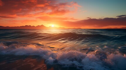 Beautiful sunset over the sea. Dramatic sky. 3d render
