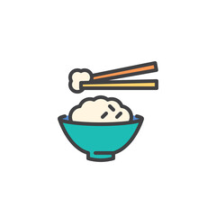 Rice bowl and chopsticks filled outline icon