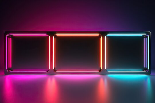 Illustration 3d Rectangle Shape Sign Frame Neon Threedimensional Abstract Background Banner Black Blue Bright Club Colours Dark Design Disco Electric Element Fluorescent Futuristic Game Glow