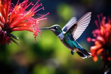 Fototapeta premium Flower nature beak bird wildlife green animal wild tropic hummingbird small