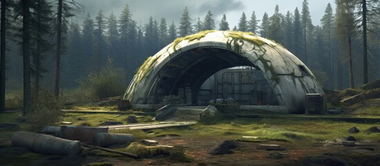 Cold War relic: Abandoned shelter for bombs and fallout. - obrazy, fototapety, plakaty