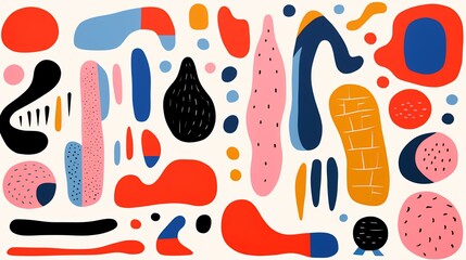 Abstract seamless pattern with hand drawn shapes. Scandinavian style. Vector illustration.
