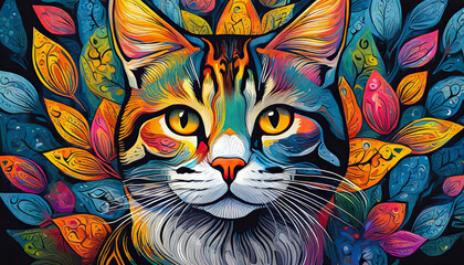 cat bright colorful and vibrant poster illustration