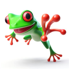 illustration of a funny red eyed tree frog jumping and reaching for camera - 688461728