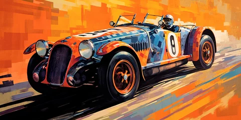Deurstickers The Classic Race Car Vibrant Colors Watercolor Oil Painting Background © AI Lounge
