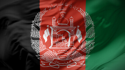 Close-up view of Afghanistan national flag fluttering in the wind.