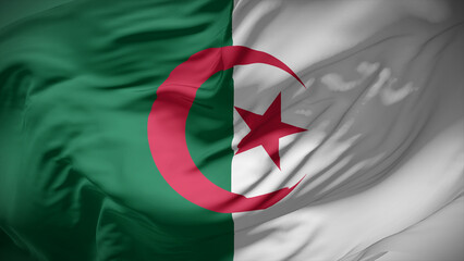 Close-up view of Algeria national flag fluttering in the wind.