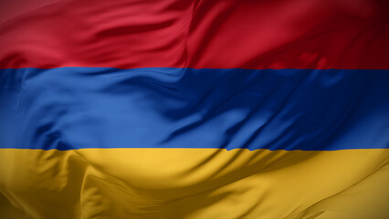Close-up view of Armenia national flag fluttering in the wind.