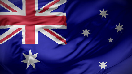 Close-up view of Australia national flag fluttering in the wind.