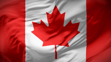 Close-up view of Canada national flag fluttering in the wind.