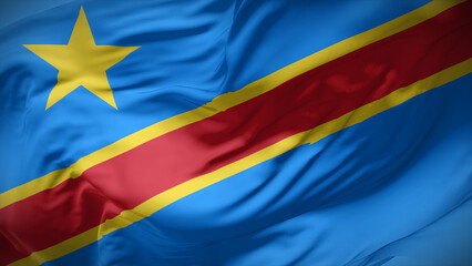 Close-up view of Dr Congo national flag fluttering in the wind. - obrazy, fototapety, plakaty