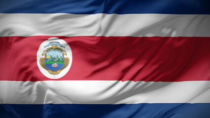 Close-up view of Costa Rica national flag fluttering in the wind.