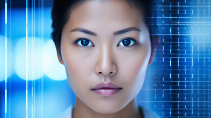 Asian woman merged with advanced technology