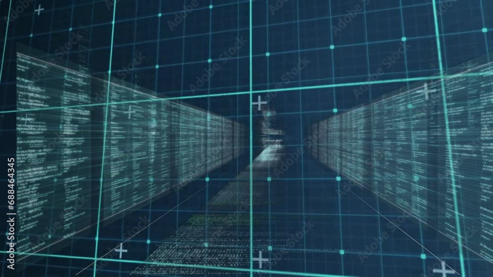Poster animation of data processing over computer servers and grid