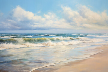 Obraz premium waves on the beach, oil painting