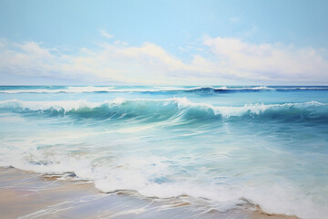 Obraz premium waves on the beach, oil painting
