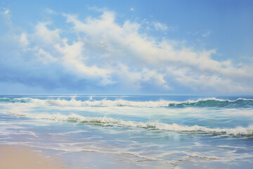 Fototapeta na wymiar waves on the beach, oil painting