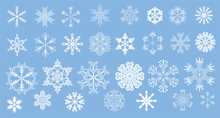 Merry Christmas and Happy New Year holiday design Snowflakes icon set template  background for home decor, christmas market, cover, greeting card, web banner, business card Vector flat illustration