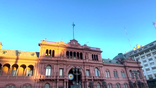 Beautiful aerial footage of Plaza de Mayo, the Casa Rosada Presidents house, in Puerto Madero. Buenos Aires, Argentina. 
