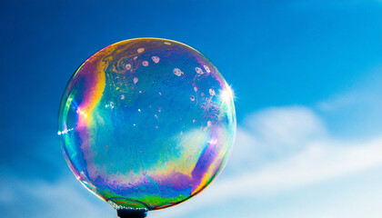 Blue sky and an inflating soap bubble