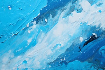 Blue painting on canvas, splatters, oil paint strokes