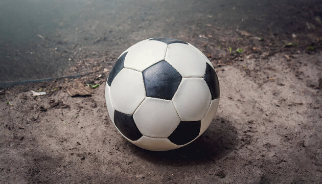 Old Soccer Ball On A Dirt Field